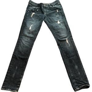 Paige Skyline Whiskering Distressed Medium Wash Women's Skinny Jeans 27